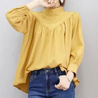 collar long sleeve solid color shirt womens autumn new fashionable stylish shirt large size loose slimming belly covering top