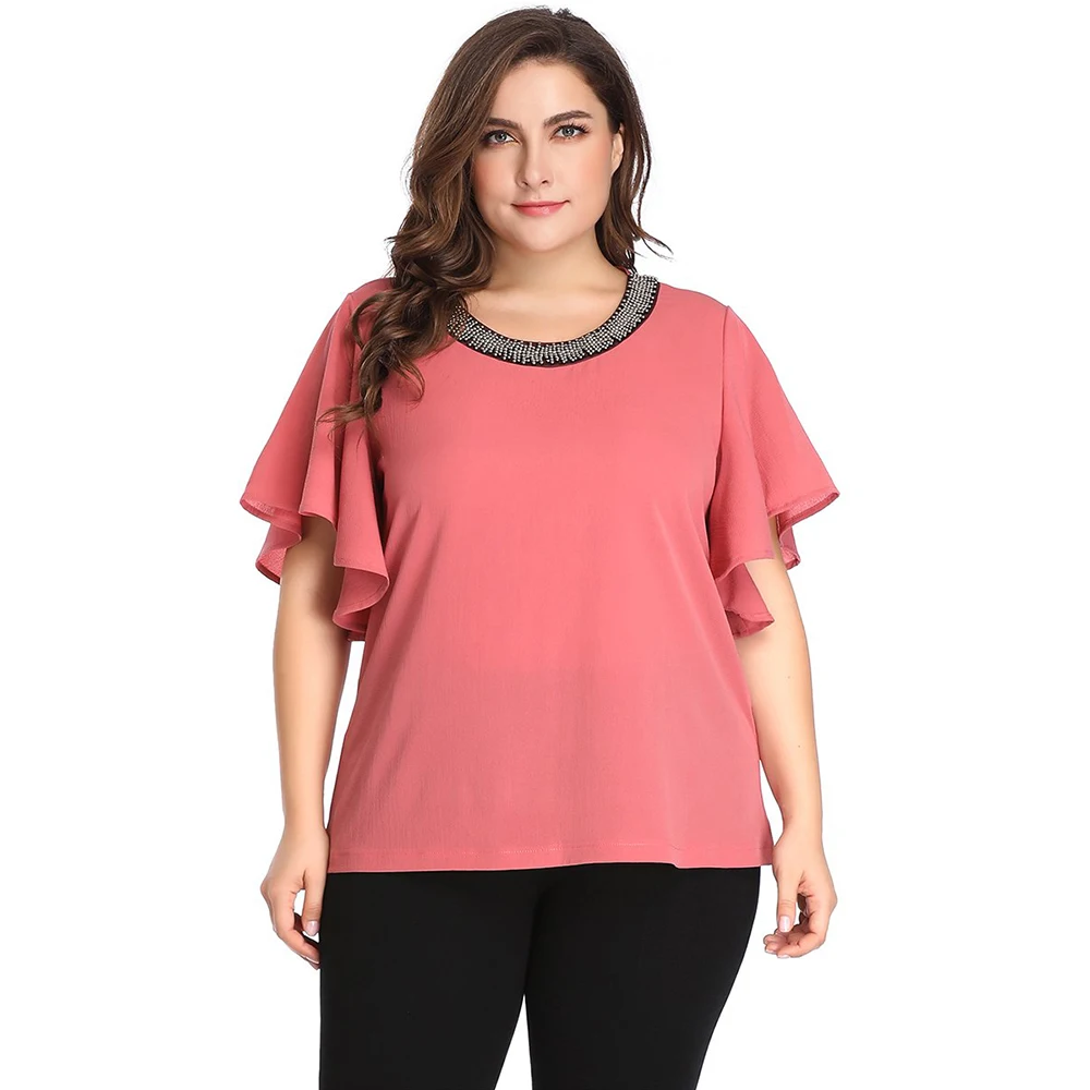 Женская элегантная шифоновая блузка с коротким рукавом большие размеры 5xl лето