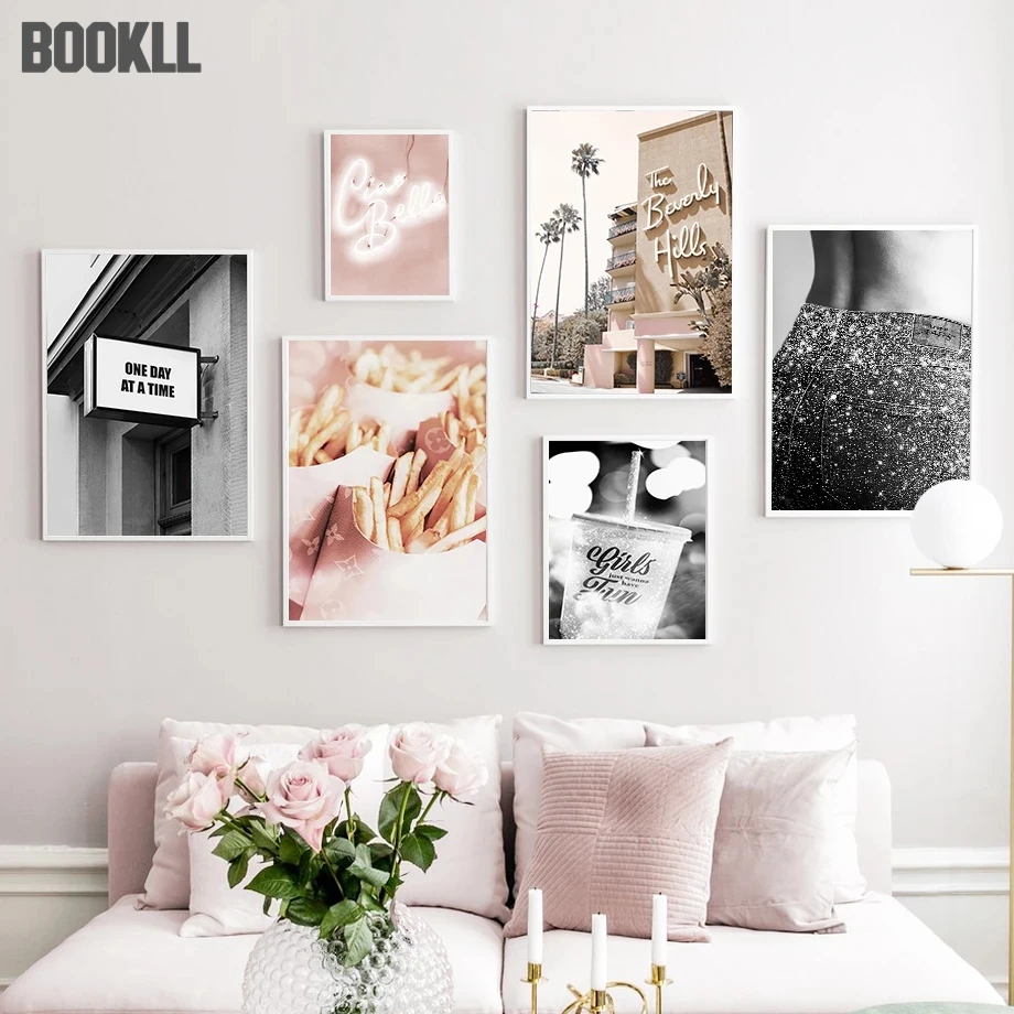 

Кокосовое дерево дом блестящие джинсы девушка картофель стена искусство холст живопись скандинавские плакаты и принты стены картины для г...