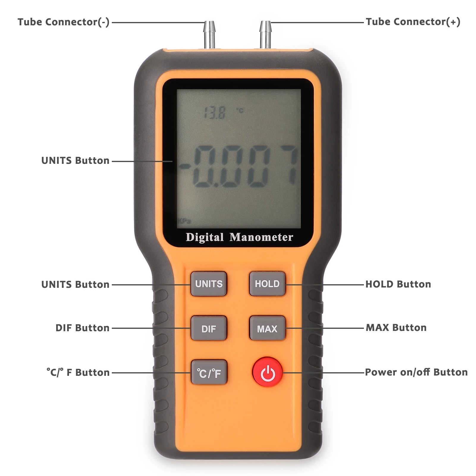 

Qx-1208 Высокая точность цифровой манометр регулируемый Крытый Температура инструмент измерения трубы Давление измерительный прибор