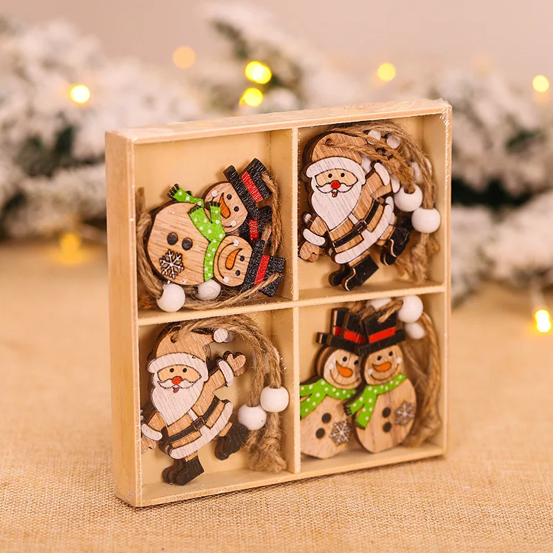 

Christmas Tree Decorations New Year Wooden Santa Claus Ornaments 2022 Xmas 12Pcs Colorful Pendants Gifts for Home
