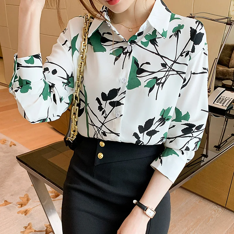 

2022 Fashion Chiffon Blouse Women Long Sleeve Shirt Spring Autumn Printed Shirt Niche Female Clothing Top