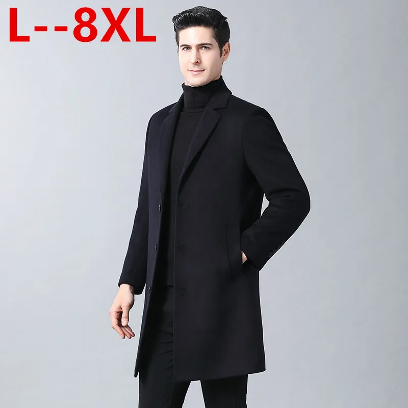 Куртка мужская шерстяная длинная черная Осень-зима 8XL 6XL | Мужская одежда