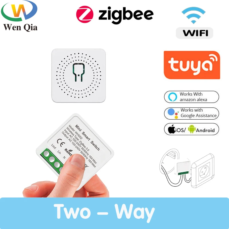 

Tuya Zigbee Smart Light Switch Wifi Smart Life App Plastic Mini Home Automation Modules 2 Way Control with Alexa Google Home
