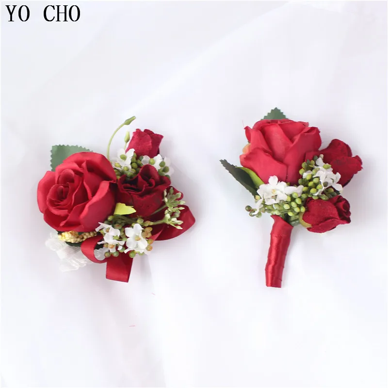 YO CHO Шелковый корсаж на запястье Роза цветок декоративный жених бутоньерка