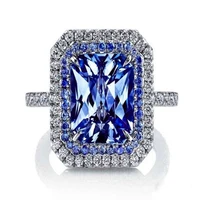 princess wedding noble rings for women cubic zircon ring blue crystal filled engagement cut square fashion jewelry dropshipping