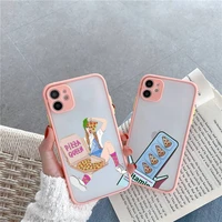 ins pizza girl phone case for iphone 12 11 mini pro xr xs max 7 8 plus x matte transparent pink back cover