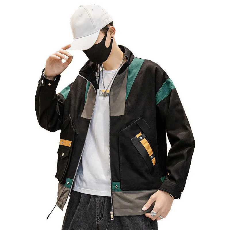 Spring &amp Autumn New Trend Stand-up Collar Loose Plus Size Jacket Multi-pocket Simple Solid Color Casual Men Free Shipping | Мужская