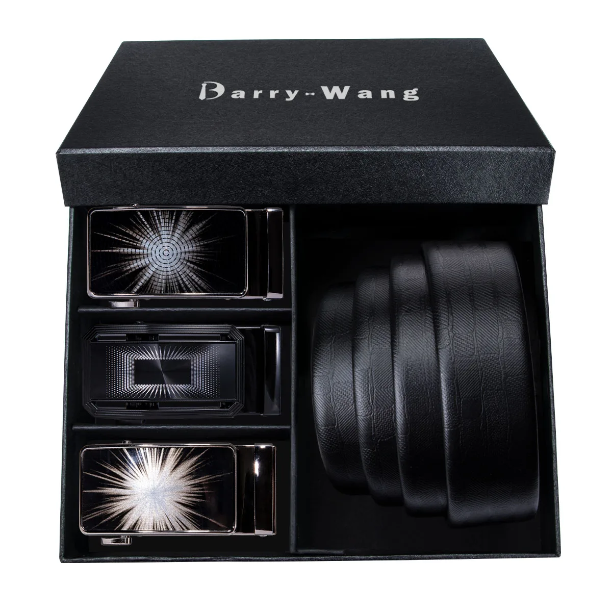 Мужской ремень, 3 пары в упаковке, черный ремень из воловьей кожи, золотые автоматические пряжки, дизайнерский роскошный поясной ремень, Подарочная коробка для бизнеса, Barry. Wang - Цвет: DK-2152-2154-2156-DA