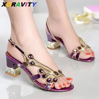 d016 2021 new chunky high heel summer shoes open toe rhinestone high heel sandals sexy comfortable ladies evening shoes female