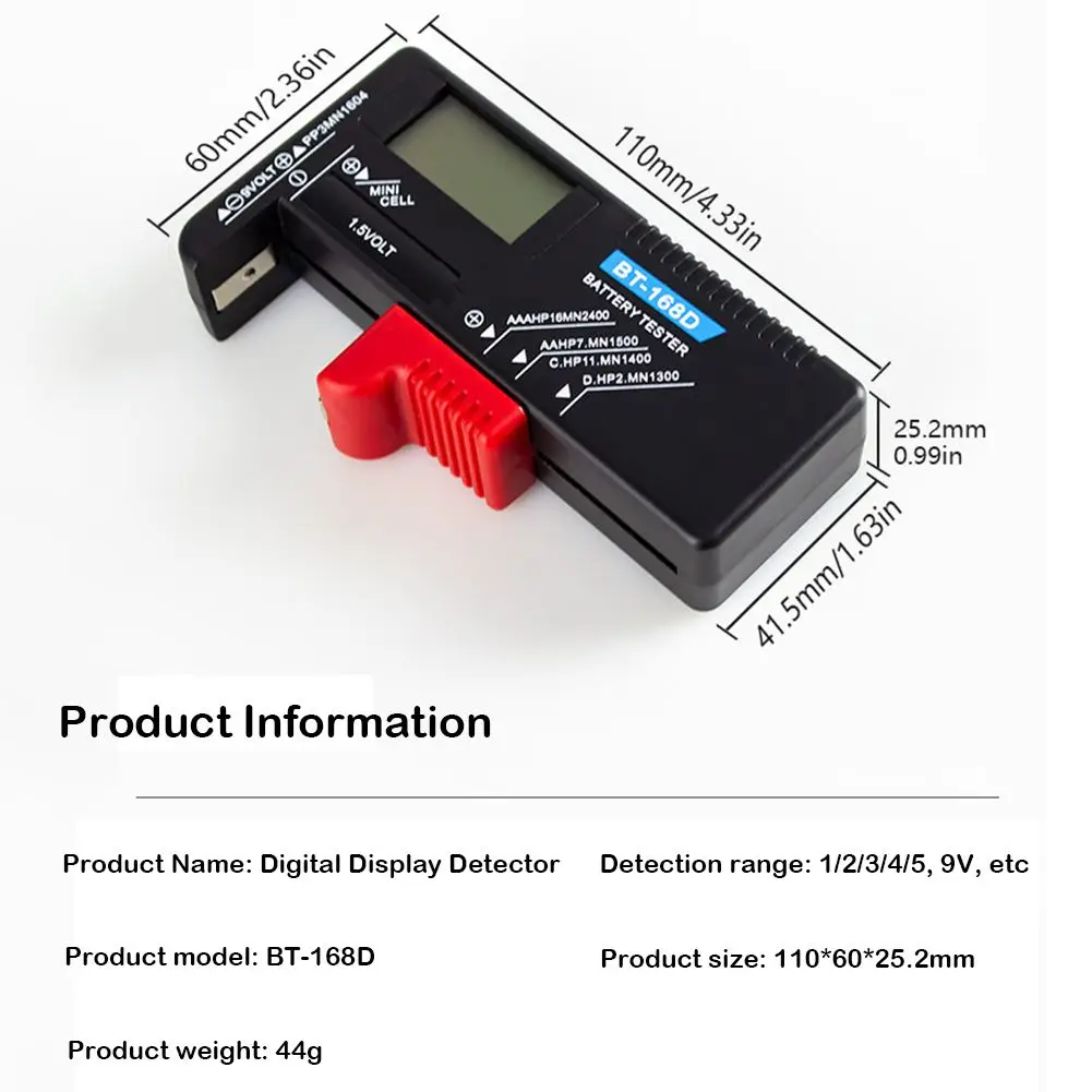 BT168D цифровой тестер емкости батареи ЖК-дисплей для проверки 9V 1,5 V AA AAA батареи C D