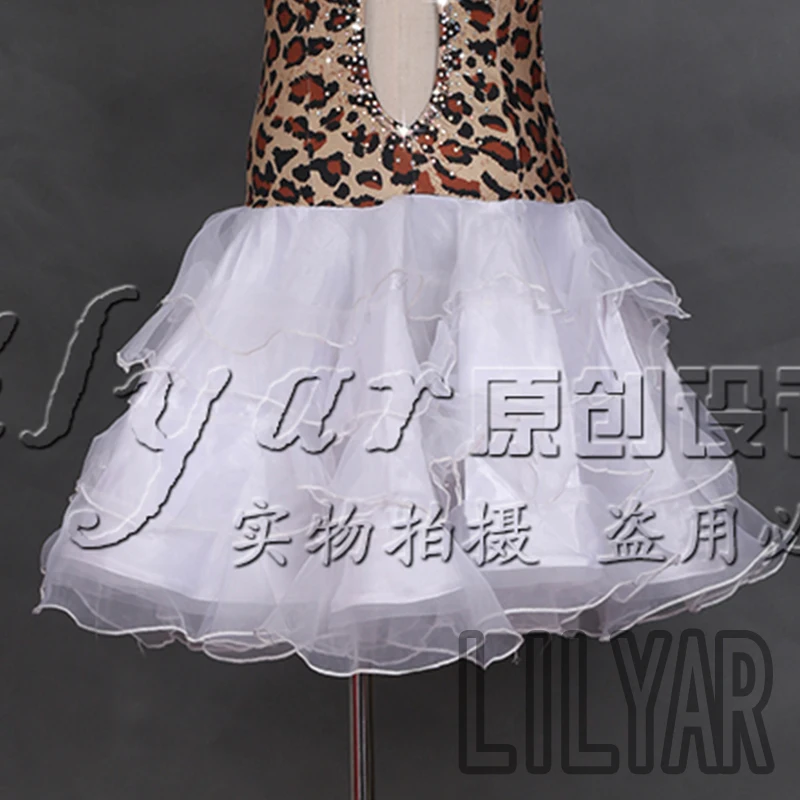 

New Latin dance skirt competition skirt performance Skirt Adult custom leopard white suspender backless dance skirt