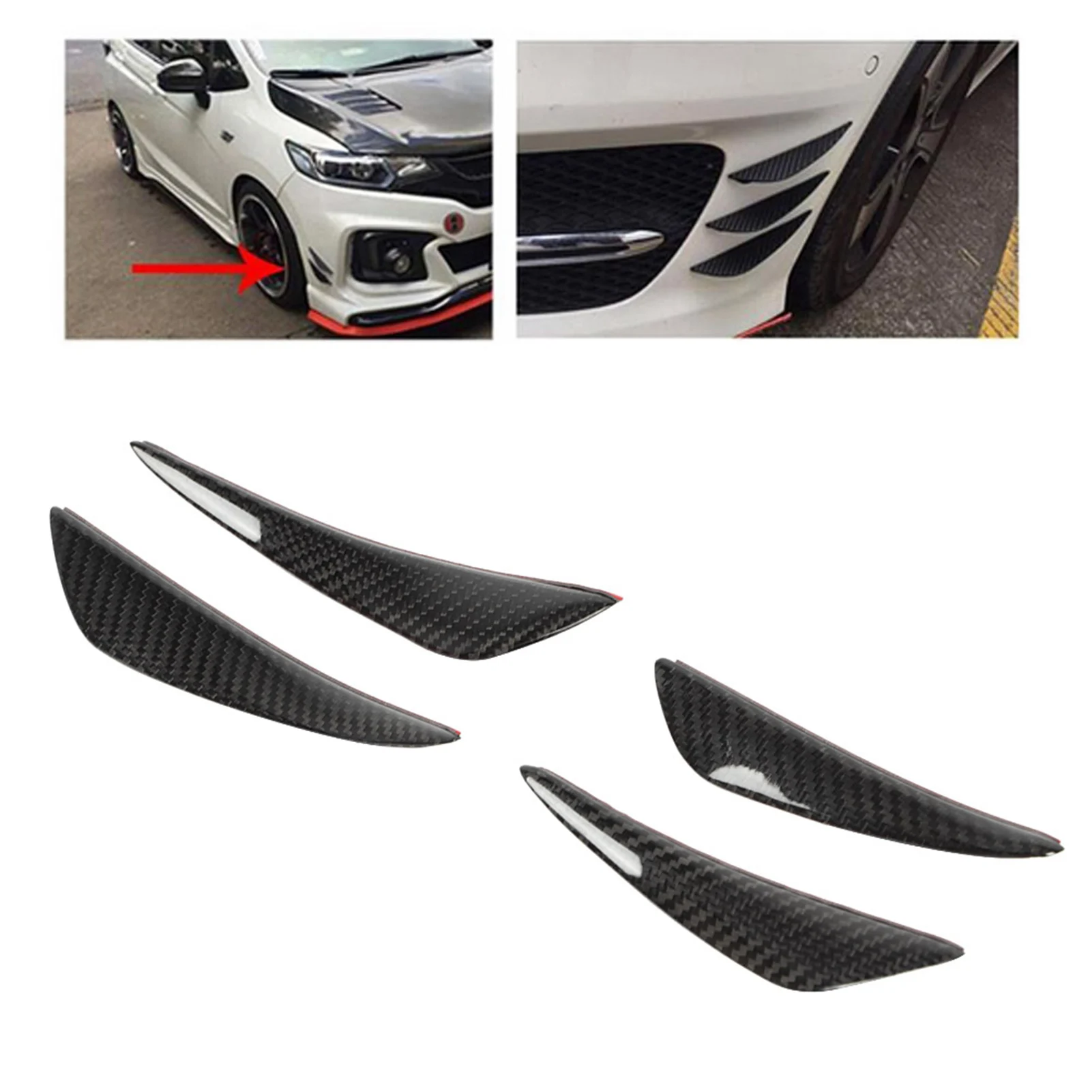 

4pcs Carbon Fiber Car Front Bumper Canard Lip Splitter Fins Body Spoiler Universal for most of car models