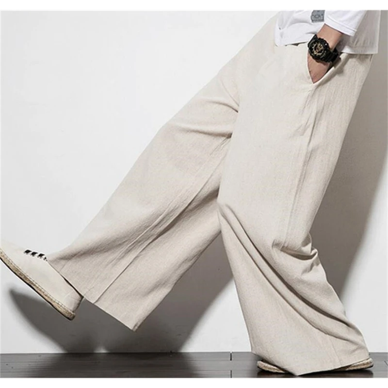 

Повседневные мужские слаксы, льняные хлопковые брюки, широкие штанины, в стиле хип-хоп, большие, искусственные, 6xl, 7XL, осень, 2020