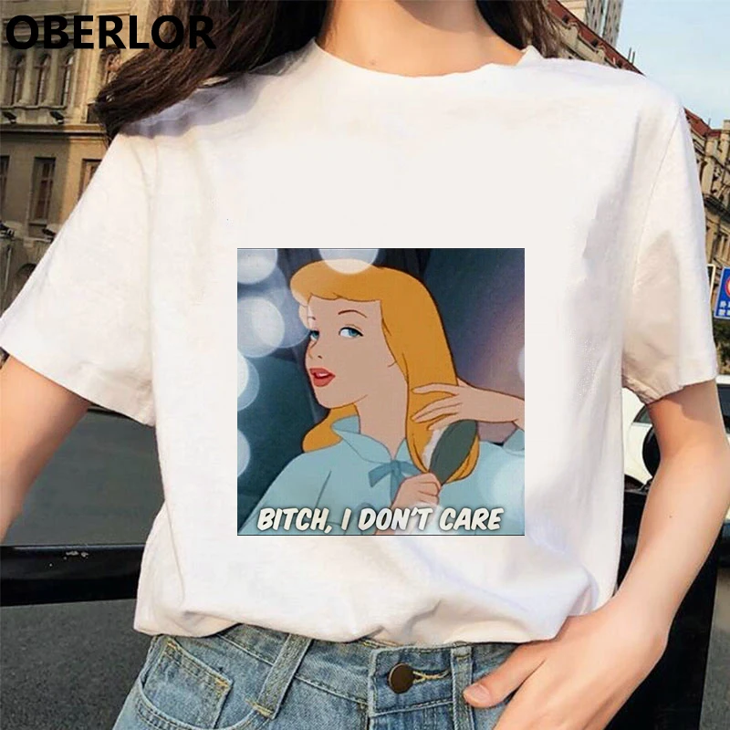 5021809 Camisetas Verano Mujer футболка принцессы с принтом Золушки женская летняя белая с коротким рукавом Harajuku Эстетическая одежда - Цвет: 5021809