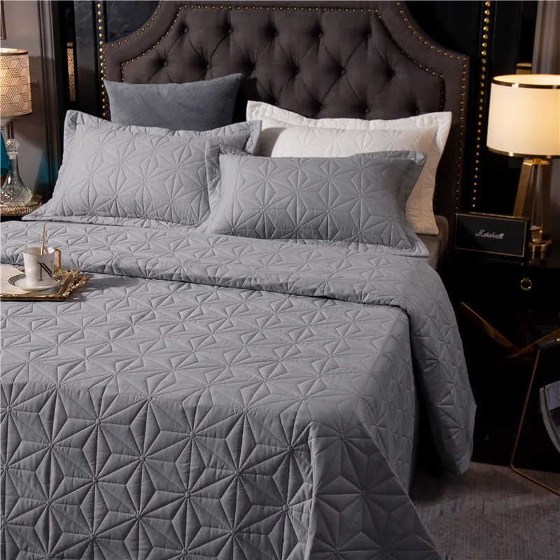 New 1pc 245x245cm and 245x265cm gray white cotton Bedspread and 2pcs pillowcase blanket Duvet Quilt bed cover