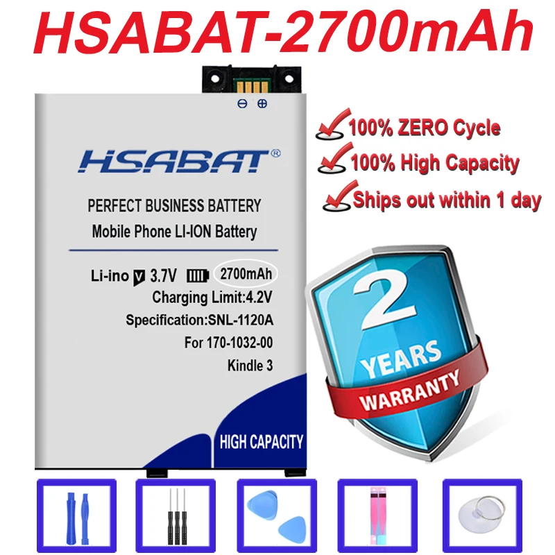 HSABAT 100% протестированный 170-1032-00 Высококачественный аккумулятор 2700 мАч для Amazon Kindle