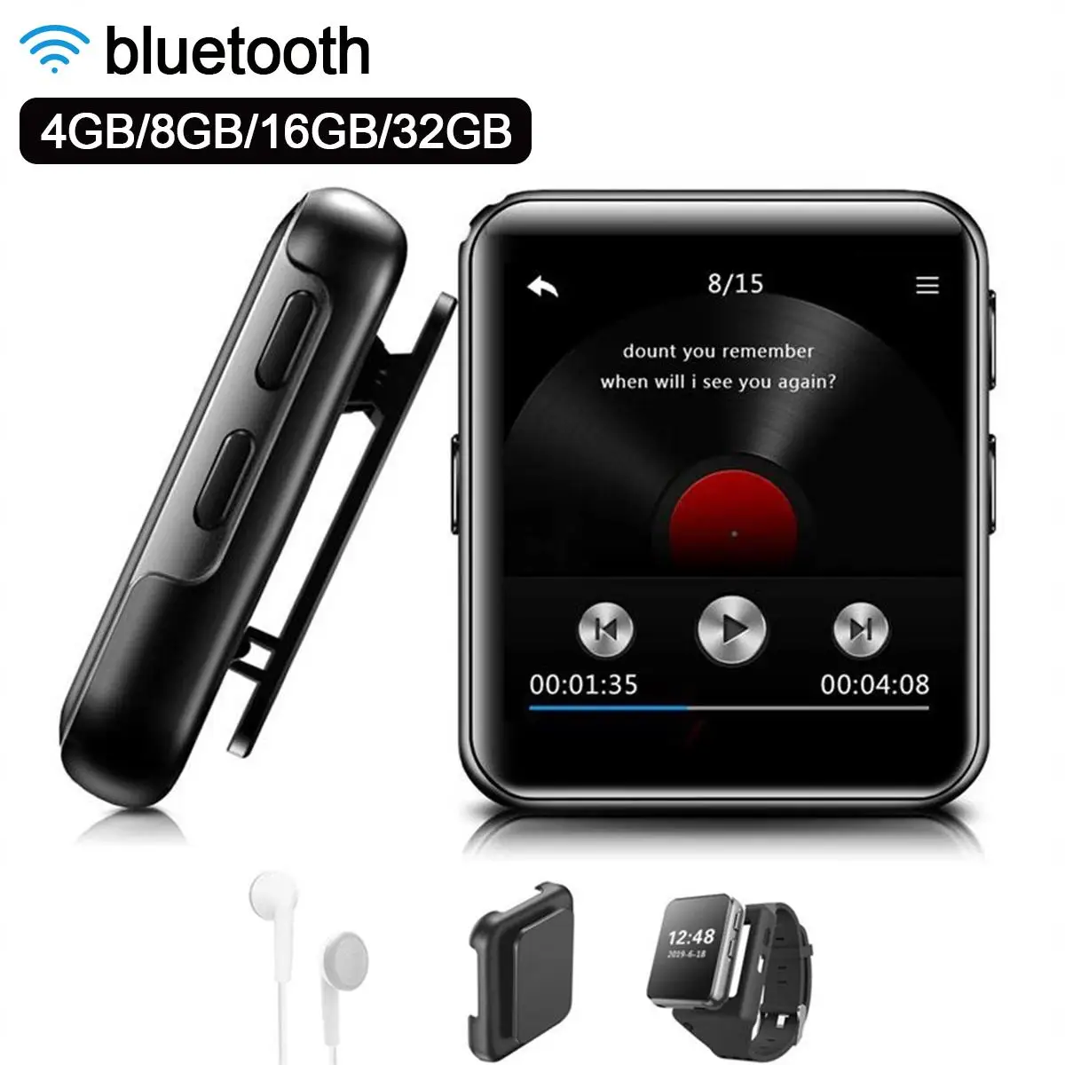 Мини mp3 плеер с клипсой bluetooth 1 54 дюймовым сенсорным экраном FM радио|MP3-плееры| |