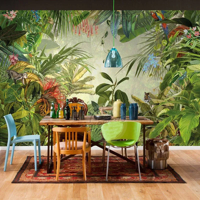 

Custom Size Southeast Asian Rainforest Banana Leaf 3D Mural Wallpaper Restaurant Living Room Decoration Wallpaper Wall Painting