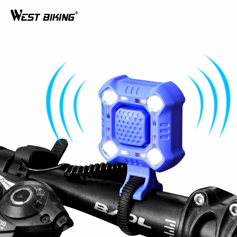 

WEST BIKING 140 dB Bike Bell 4 Lamp Cycling Light 1200mAh Electric Horn Waterproof USB Charging Loud Alarm Security Bicycle Bell