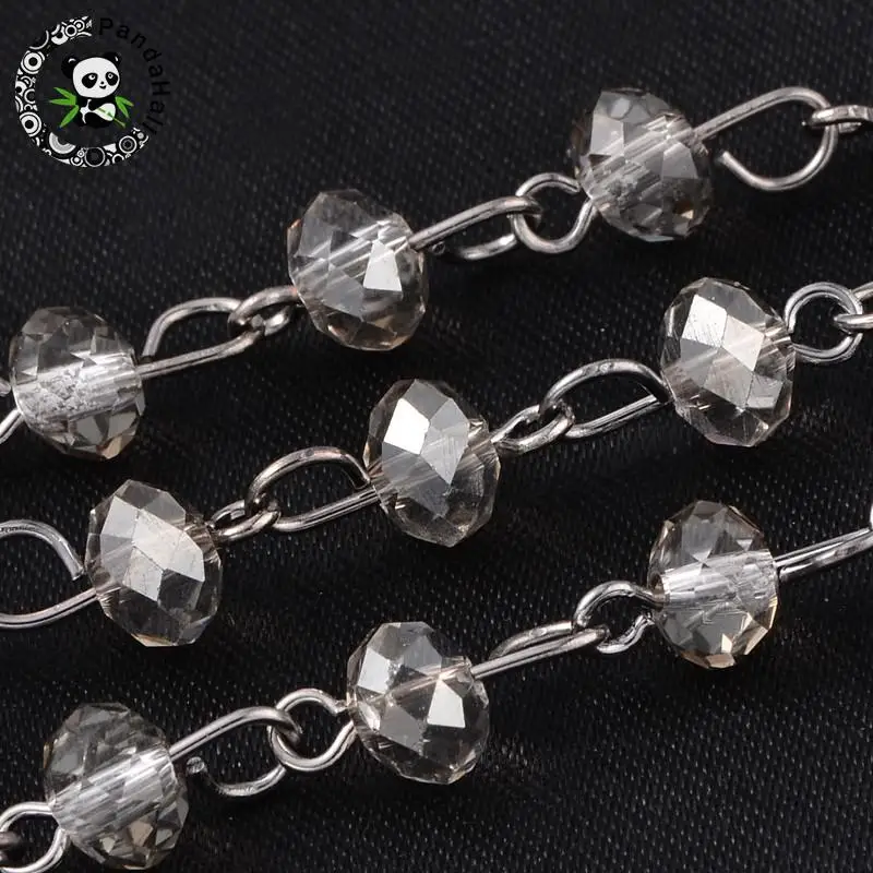 LightGrey 6 мм стеклянные бусины из бисера, металлические цепочки, фурнитура для ожерелья, браслетов, сделай сам, прозрачный черный, фиолетовый, светло-серый, 1 м/прядь(39," - Цвет: LightGrey