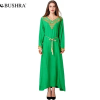 bushra ramadan embroidery muslim abaya dubai muslim dresses abayas women casual robe femme caftan islam clothes with belt