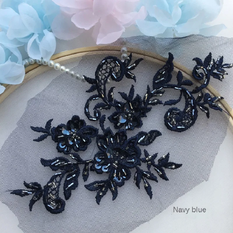 

Gorgeous Color Cotton Thread Handmade Beaded Piece Lace Flower DIY Patch Paste Wine Red Navy Sand Gray Champagne Accessories