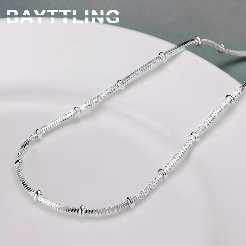 

BAYTTLING New 925 Sterling Silver 18 Inch Beaded Snake Chain Necklace For Woman Man Fashion Charm Wedding Gift Necklace Jewelry
