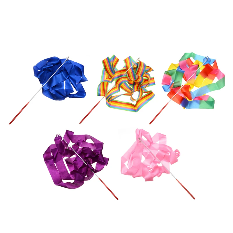 Разноцветная лента для танцев в тренажерном зале 4 м на палочке ритмичная