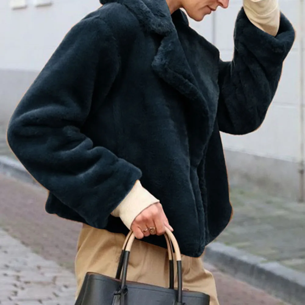 Зимнее плюшевое пальто размера плюс из искусственного меха для женщин уличное d