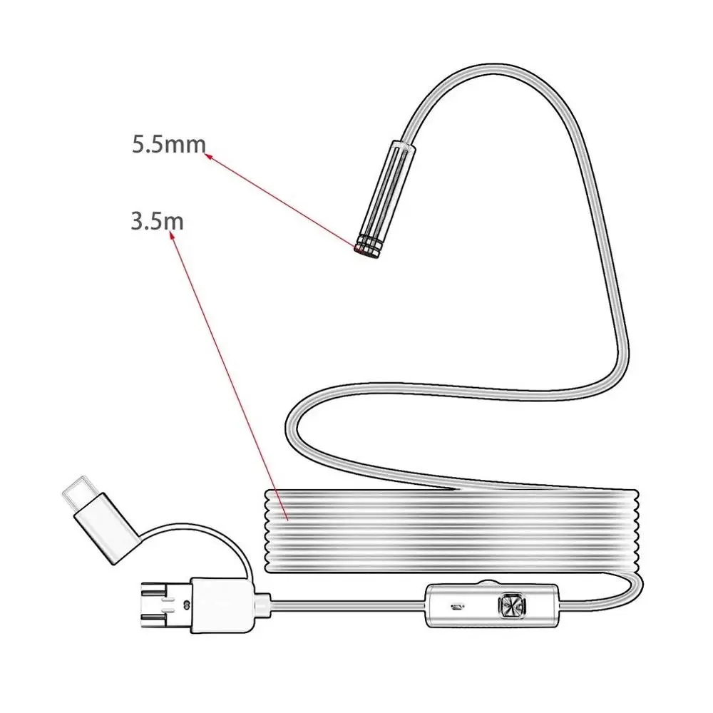

5.5mm Micro USB Type-c USB 3-in-1 Computer Endoscope Borescope Tube Waterproof USB Inspection Video Camera For Android
