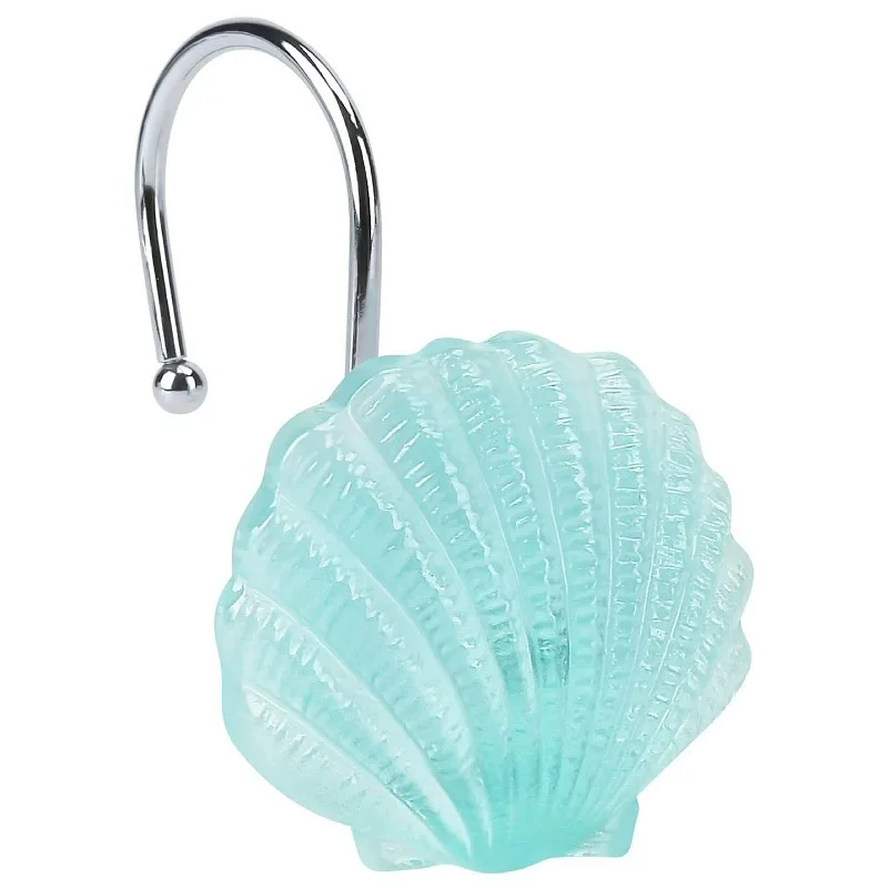 Ganchos decorativos para Cortina de ducha, ganchos de Metal a prueba de &oacute;xido, con forma de tema de playa y Oc&eacute;ano Azul, para Ba&ntilde;o-2