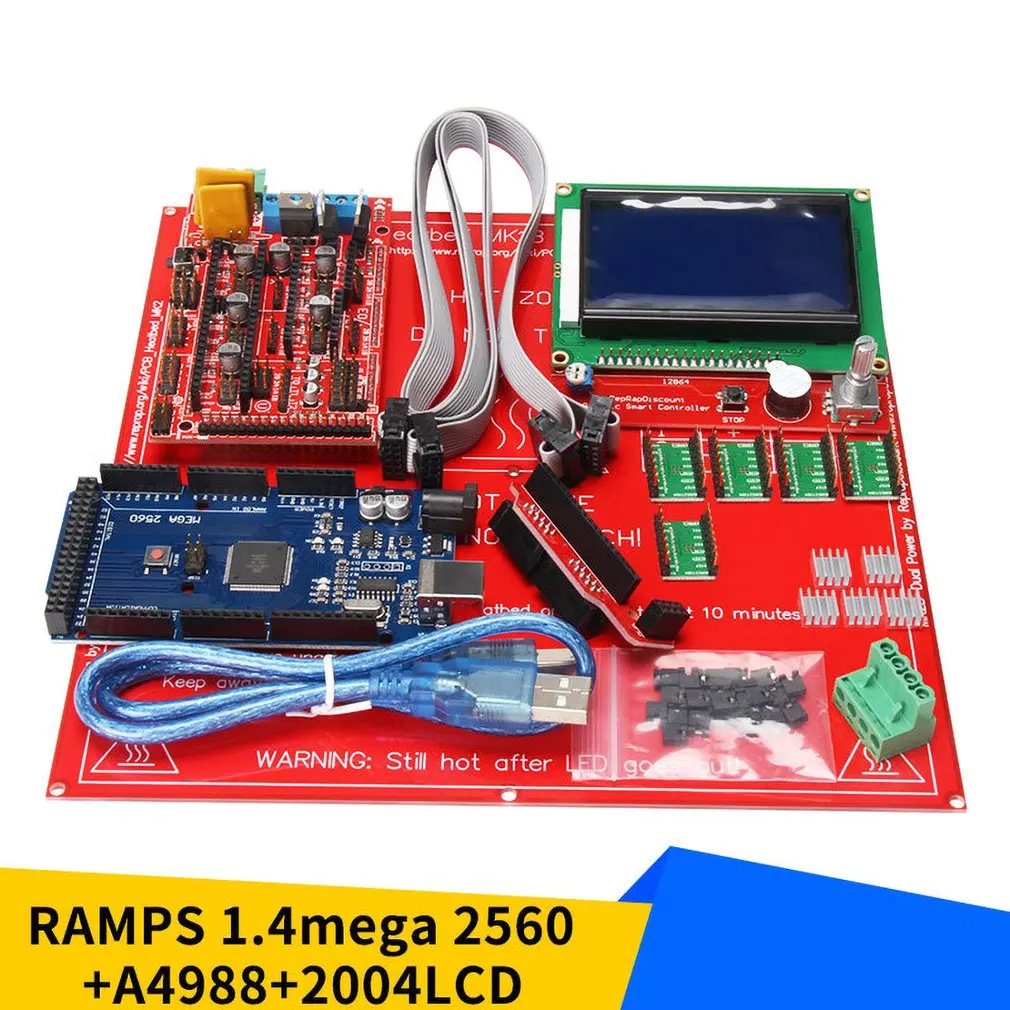 3D Printer Kit Motherboard Set with RAMPS 1.4 + Mega 2560 5pcs A4988 Module 12864LCD Control Panel | Электроника