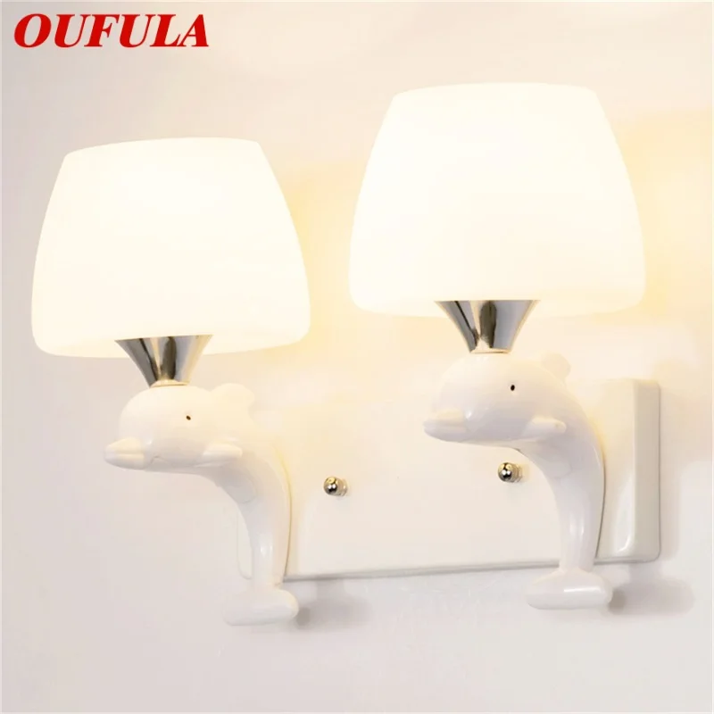 

OUFULA Wall Lights Modern LED Lamps Creative Cartoon Indoor White Dolphin For Home Children Bedroom