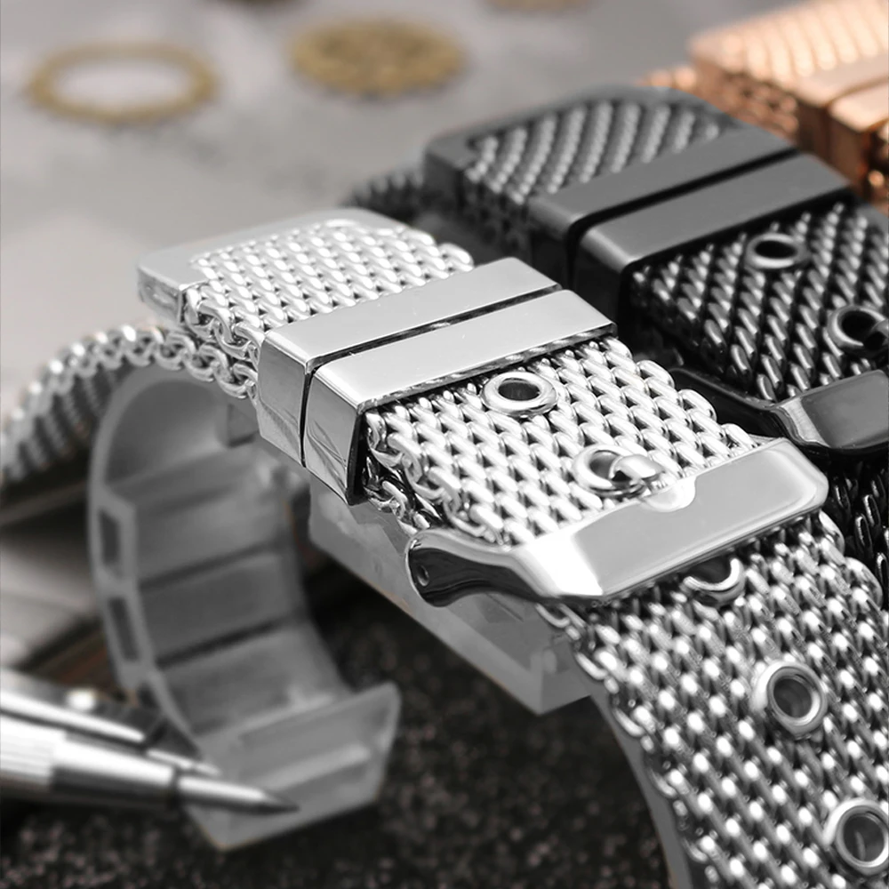 18mm 20mm 22mm 24mm Milanese Mesh Watchband Stainless Steel Metal Strap Men Women 1.0/0.4mesh Pin Buckle Bracelet Accessories