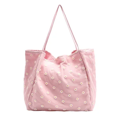 

Tamara Korean Wild Small Fresh Handbag Net Red Small Daisy Embroidery Canvas Bag Simple Fashion Large Capacity Shoulder Bag