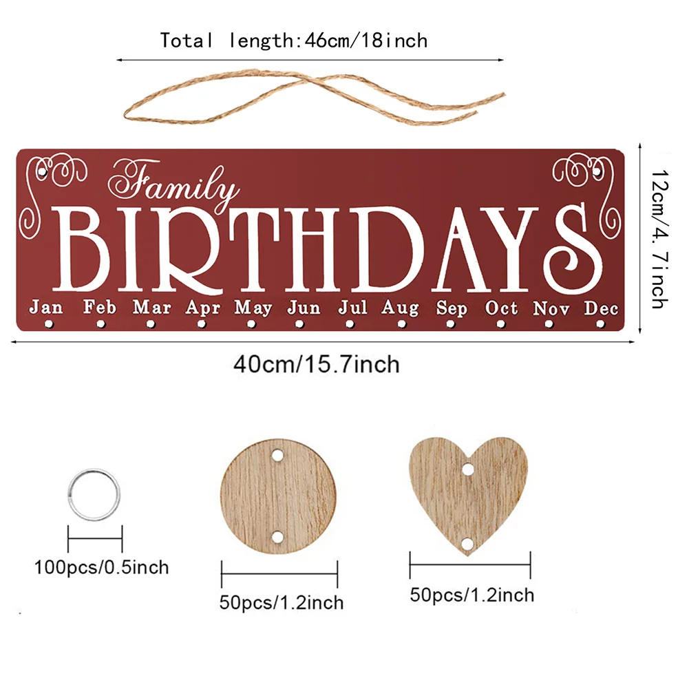 Family Birthday Calendar Wooden Crafts Wall Hanging Plaque Board for Friends Reminder with 100 Pieces | Дом и сад