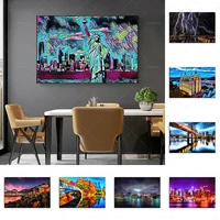 abstract graffiti statue of liberty night new york poster canvas hd prints wall art modular pictures home decor family painting