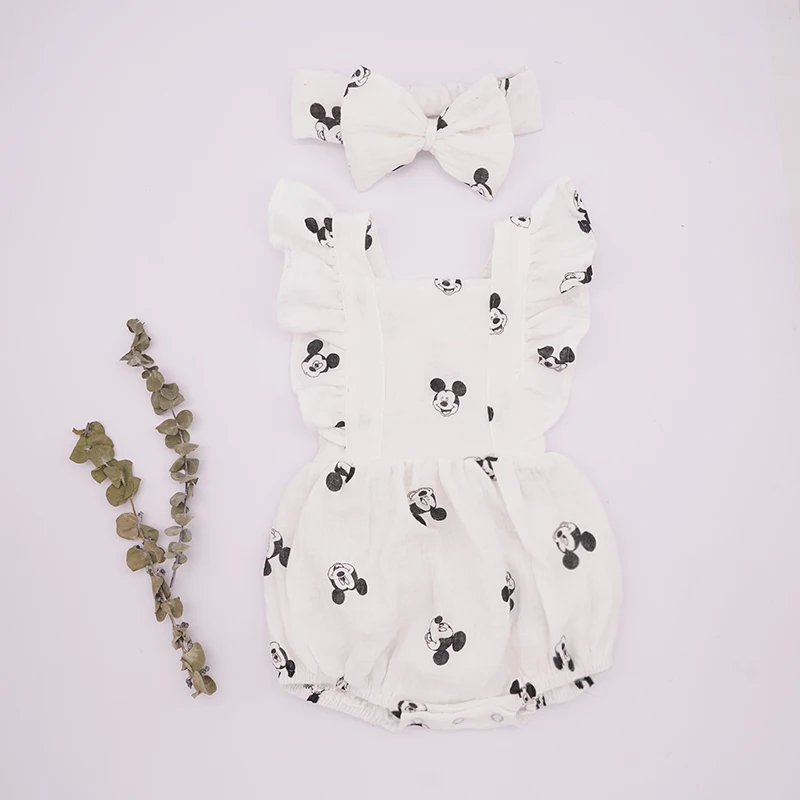 Комбинезон Disney с повязкой на голову 0 2 лет для девочек и мальчиков хлопок цвета в