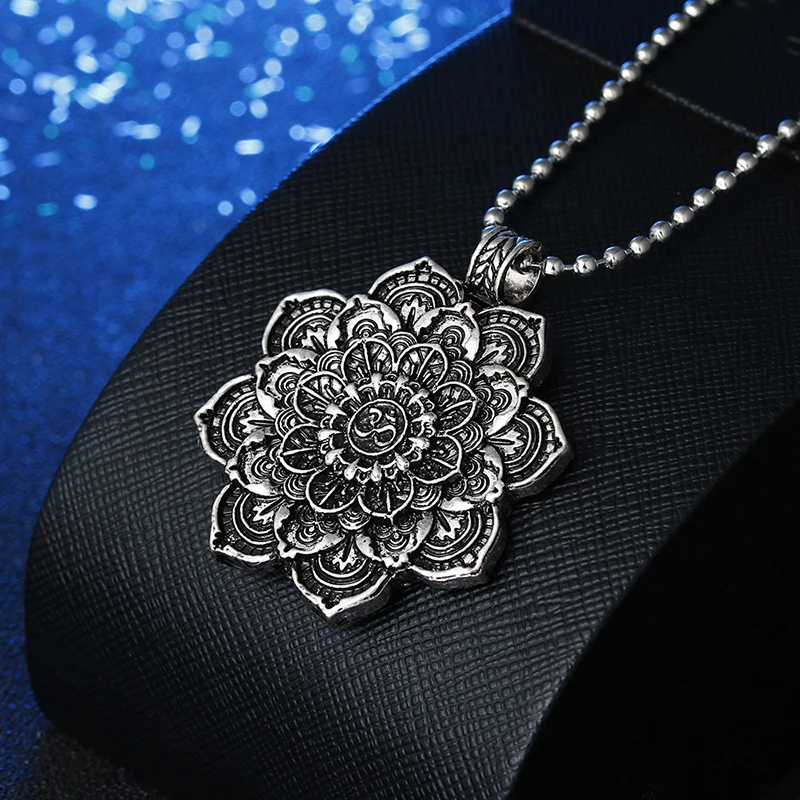 

7 Styles Mandala Lotus Flower Long Pendant Necklaces For Women Viking Jewelry