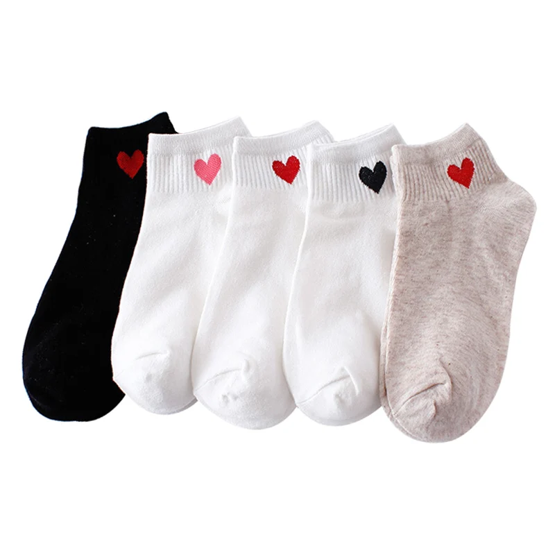 

10pcs=5pairs Women Short Socks Red Heart Cute College Fresh Female Socks Soft Cotton Summer Autumn Hot Sale Girls Sock Meias Sox