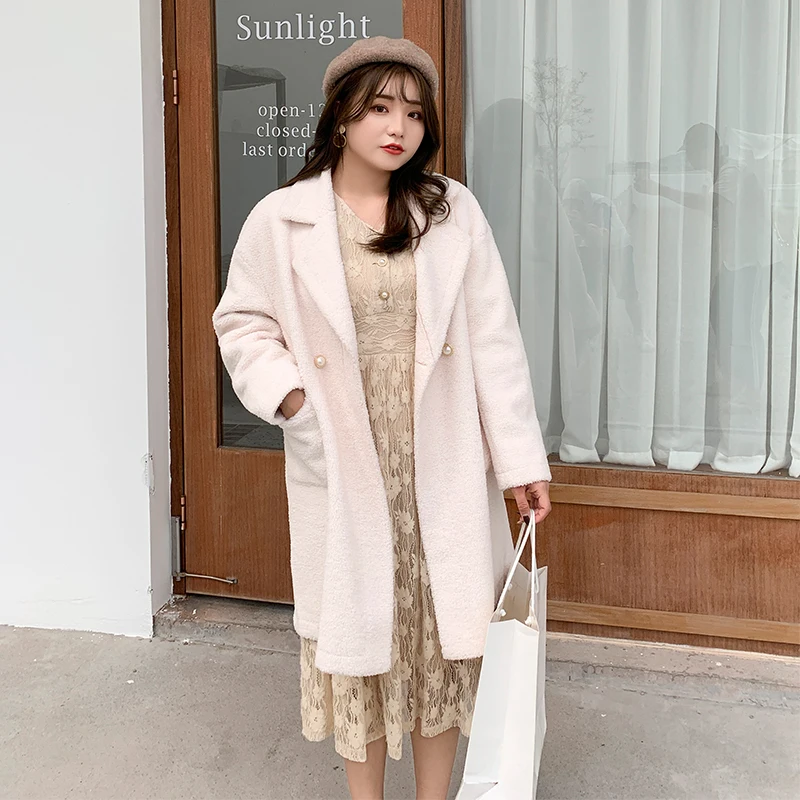

New fashion plus-size women's autumn winter lamb jacket women's thickened medium length coat 2213