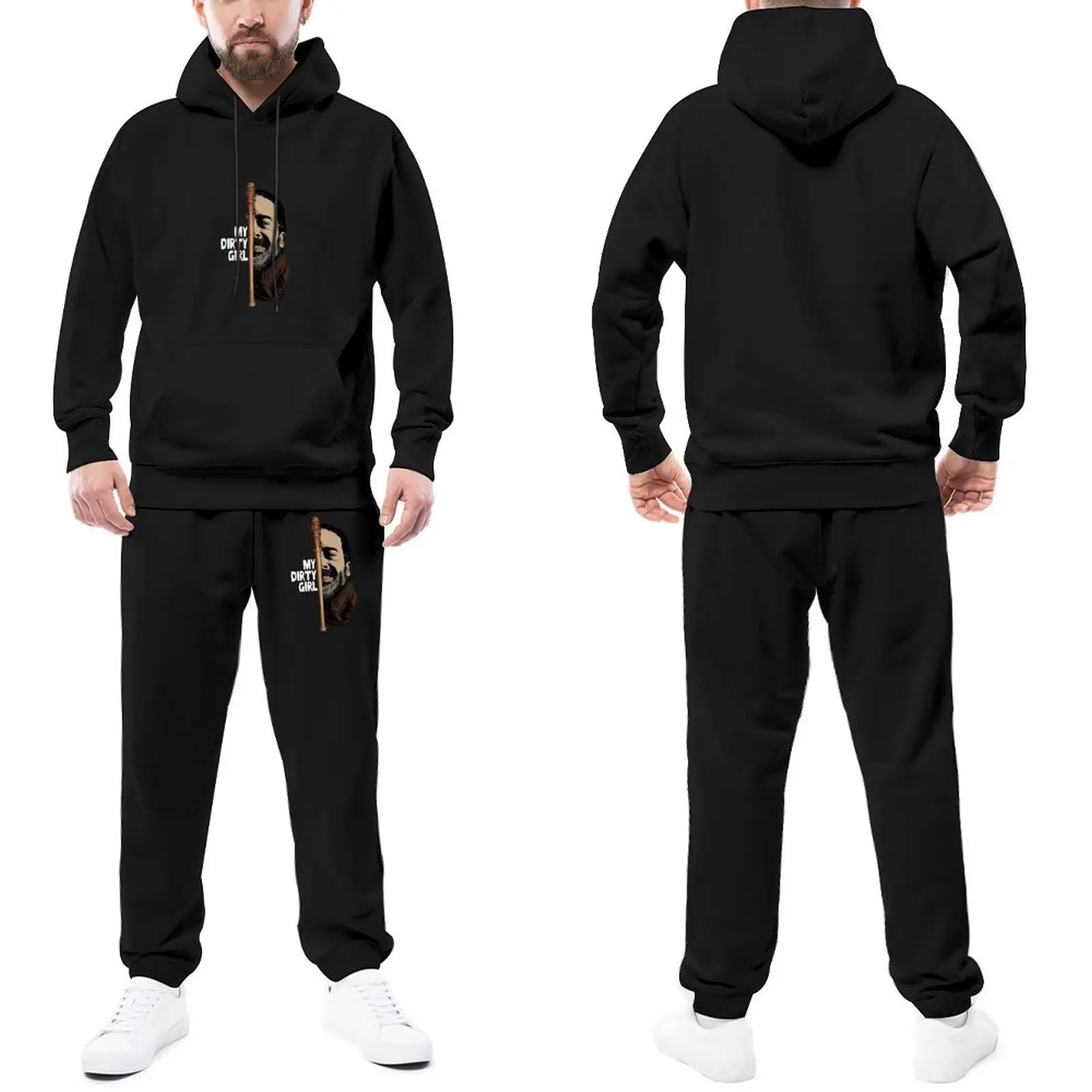 

Negan Mens Tracksuit Set Look at My Dirty Girl Men Sweatsuits Fishing Sweatpants and Hoodie Set Fashion