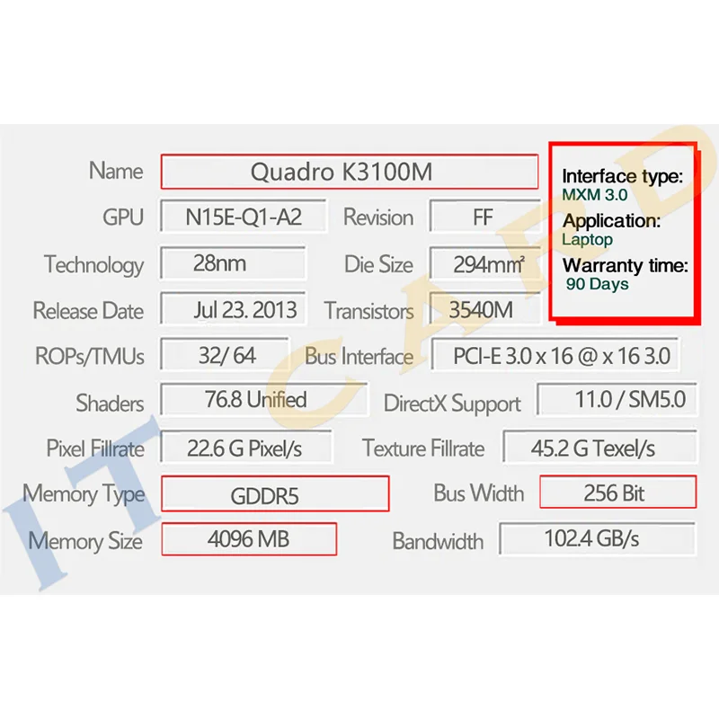 Видеокарта Quadro K3100M GDDR5 4 Гб N15E-Q1-A2 с радиатором и X-кронштейном видеокарта для Apple iMac