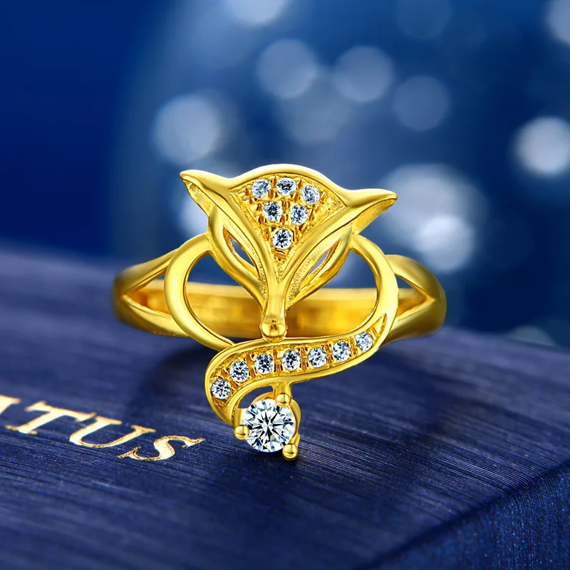 

Boho Female White Zircon Open Ring Dainty Yellow Gold Color Wedding Rings For Women Cute Bride Crystal Fox Engagement Ring