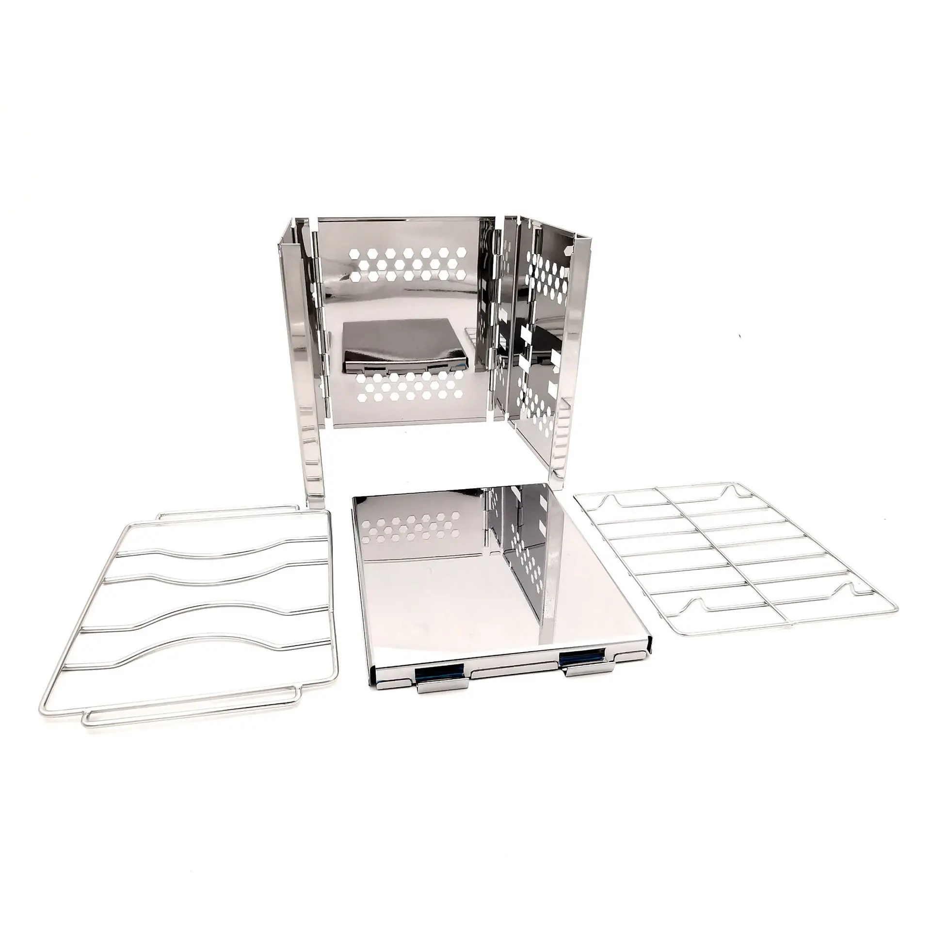 

Outdoor Camping Stove Portable Stainless Steel Camping Folding Windshield Wood Stove 19cm*15cm*18.5cm