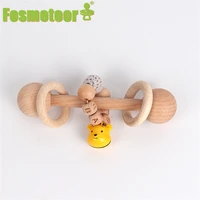 fosmeteor 1pc wooden rattle beech bear hand teething wooden ring baby rattles play gym montessori stroller toy educational toys