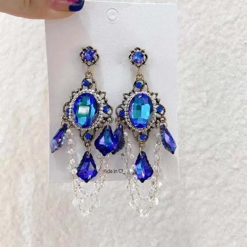 

2021 New Korean Vintage Luxury Colorful Cystal Drop Earrings For Women Girls Elegant Pearl Beads Tassel Pendientes Jewelry Gifts