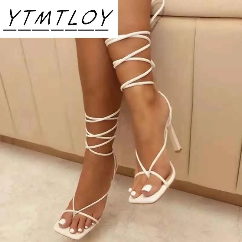 Женские босоножки на высоком каблуке повседневные с перекрестными ремешками