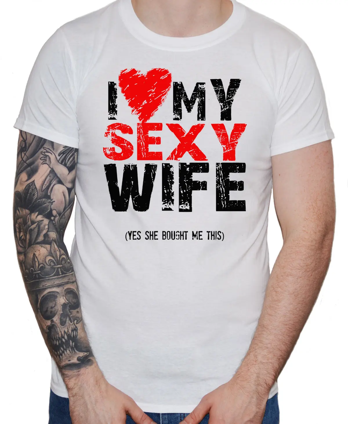 Крутая футболка с забавным человеком футболка с надписью «I Love Heart My Sexy Wife» подарок на день рождения и День Святого Валентина летняя футболка